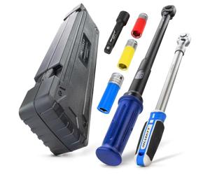 HASKYY Ensemble de changement de roue avec ynamométrique 1/2" 40-210 Nm avec cliquet télescopique 460-610 mm 768 Nm, incluant un set de douilles à choc SW 17, 19, 21 pour véhicules, industrie