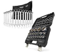 HASKYY Ensemble de clés à douille multidents XZN 8-36 mm 1/2 pouce & Ensemble de clés à cliquet à tête carrée 8-24 mm - Acier CR-V, 12 pans, Ensemble d'outils 35 pièces