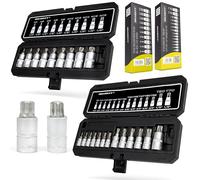 HASKYY Ensemble de clés à douille Torx XZN à denture multiple 24 pièces T8-T70 & M4-M18 Embouts 1/4" 3/8" 1/2" Professionnel Ensemble d'outils à douilles