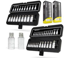 HASKYY Ensemble de clés à douille Torx XZN à denture multiple 24 pièces T8-T70 & M4-M18 Embouts 1/4" 3/8" 1/2" Professionnel Ensemble d'outils à douilles