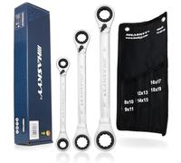 HASKYY Jeu de 3 clés à cliquet doubles SW 8-19 mm dans étui système I 8-10 x 9-11 I 12-13 x 14-15 I 16-17 x 18-19 Jeu de clés polygonales plates