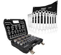 HASKYY Jeu de clés à douille XZN - Jeu de douilles 1/2" 8-36 mm 12 pans et anneau articulé Clé à cliquet 8-19 mm Kit complet d'outils 33 pièces