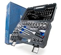 HASKYY Jeu de clés dynamométriques 3/8" 5-60 Nm pour moto Chopper Custom Bike avec de nombreux accessoires tels que tige de rallonge, embouts, inserts de douille, adaptateur