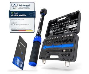 HASKYY Jeu de clés dynamométriques 3/8" 5-60Nm pour moto - Accessoires : tige de rallonge, embouts, douilles spéciales, adaptateur - Jeu d'outils de réparation pour motos - Black Series