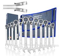 HASKYY Jeu de Clés Mixtes à Cliquet 12 Pièces 8-19 mm, 72 Dents | Réversible droite/gauche, Angle de retour de 5°, fourche et œil inclinés à 15°, acier Cr-V chromé mat, pochette suspendable