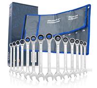 HASKYY Jeu de Clés Mixtes à Cliquet 8-24 mm - 14 Pièces, Clés Plates à Cliquet pour Atelier et Mécanique