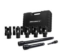 HASKYY Jeu de Douilles à Choc 1/2" 19 Pièces 10-27 mm - Douilles 6 Pans en Acier Chrome-Molybdène Cr-Mo avec 2 Rallonges et Adaptateur 1/4"