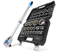 HASKYY Jeu de douilles à denture multiple XZN 8-36 mm 1/2 pouce & cliquet télescopique réversible extensible 1/2 pouce 610-750 mm 72 dents, en acier CR-V, ensemble d'outils 22 pièces