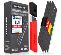 HASKYY Jeu de lames de cutter 18 mm (noir, lot de 20) - Lames de rechange SK5 en acier au carbone - Lames cassables
