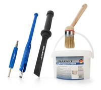 HASKYY Kit de montage pour pneus 5 kg blanc avec pinceau 22 cm, tournevis de valve, grattoir et extracteur de valve - Kit universel idéal pour le montage et le démontage des pneus