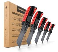 HASKYY Lot de 5 cutters universels professionnels de 18 mm avec lame SK5 extra tranchante, corps ergonomique avec rainures en caoutchouc et changement de lame sûr