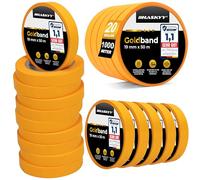 HASKYY Ruban de masquage pour peinture 19mm x 50m - 20x Rouleaux ruban adhésif crêpe pour travaux de peinture et de rénovation Intérieur et Extérieur, Résistant Aux UV - pour peindre vernir rénover