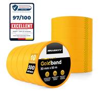 HASKYY Ruban de masquage pour peinture 30mm x 50m - 10x Rouleaux ruban adhésif crêpe pour travaux de peinture et de rénovation Intérieur et Extérieur, Résistant Aux UV - pour peindre vernir rénover