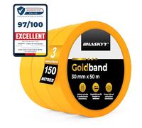 HASKYY Ruban de masquage pour peinture 30mm x 50m - 3x Rouleaux ruban adhésif crêpe pour travaux de peinture et de rénovation Intérieur et Extérieur, Résistant Aux UV - pour peindre vernir rénover