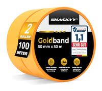 HASKYY Ruban de masquage pour peinture 50mm x 50m - 2x Rouleaux ruban adhésif crêpe pour travaux de peinture et de rénovation Intérieur et Extérieur, Résistant Aux UV - pour peindre vernir rénover