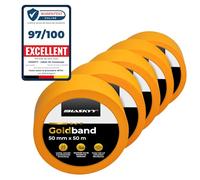 HASKYY Ruban de masquage pour peinture 50mm x 50m - 5x Rouleaux ruban adhésif crêpe pour travaux de peinture et de rénovation Intérieur et Extérieur, Résistant Aux UV - pour peindre vernir rénover