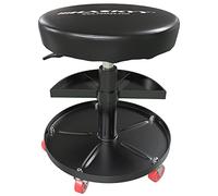 HASKYY Tabouret à roulettes Gris I Tabouret d'atelier réglable en Hauteur et pivotant à 360° I Ø 38,5 cm I 2 étagères I 390-520mm