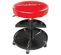 HASKYY Tabouret à roulettes Rouge I Tabouret d'atelier réglable en Hauteur et pivotant à 360° I Ø 38,5 cm I 2 étagères I 390-520mm