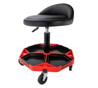 HASKYY Tabouret d'atelier avec dossier - Hauteur réglable de 43 à 58 cm - Charge maximale : 150 kg - Siège d'atelier avec compartiments de rangement - Tabouret pratique et d'atelier avec roulettes à