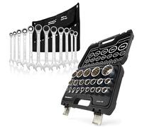 HASKYY XZN Jeu de 33 clés à douille multidents 8-36 mm 1/2" et clés mixtes à cliquet 8-19 mm en acier CR-V 12 pans