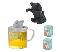 HASLED 2 Pièces Infuseur à Thé - Infuseur à Thé en Silicone - Chaton Forme Infuseur Thé Tasse - Noir et Gris - Filtre à Thé, Tea Infuser pour Tasse et Théière - Cadeau pour Amateurs de Thé