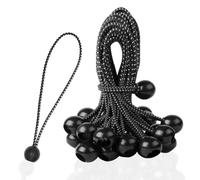 HASLED 20 Pièces Tendeur Élastique Noir à Lignes Blanches en Surface 30cm - Sandow pour Bâche avec Boules de Fixation - pour Tente, Bannière, Store, Bâche de Piscine