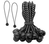 HASLED 50 Pièces Tendeur Élastique Noir à Lignes Blanches 30cm - Sandow pour Bâche avec Boules de Fixation - pour Tente, Bannière, Store, Bâche de Piscine