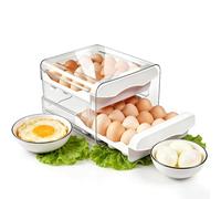 HASLED Boîte à œufs en Plastique Boîte à Oeufs Réfrigérateur - 32 Cases, Double Étage, Design Tiroir Transparent, en Plastique PP/PET, Rangement pour Cuisine, Restaurant, Pâtisserie
