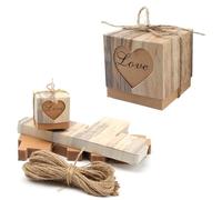 HASLED Petites Boîtes Cadeaux "Love" 5x5x5 cm - Lot de 50 avec Rubans - pour Bonbons Baptême, Mariage, Anniversaire - Kraft Résistant