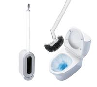 HASLED Set Brosse WC Suspendu Mural - Brosse Courbée à Manche Long avec Support | Tête Amovible & Bac Égouttoir | Installation Adhésive sans Perçage | pour Toilettes et Salles de Bain