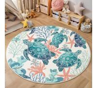 HASLEFND 80cm Poils Courts Vie Marine Tapis Rond Moderne antidérapant