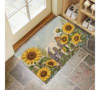 HASLEFND Apis de Chambre Doux Clôture de tournesols, Tapis de Salon Style Ferme Rurale Antidérapant Lavable en Machine Decor 90 x 150 cm, Moquette pour Salle de séjour Enfant Salle de Jeu