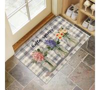 HASLEFND Apis de Chambre Doux Roses de Jacinthe dans Un Bocal en Verre, Tapis de Salon Style rétro champêtre Antidérapant Lavable en Machine Decor 60 x 90 cm, Moquette pour Salle de séjour