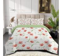 HASLEFND Couette 140 x 200 cm 4 Saisons Fleurs aquarelles Imprimée | Édredon Réversible sans Housse pour Lit 1 Personnes, 1 Taies 65x65cm, Papillon Blanc Pavot, Couette Légère Microfibre Douce