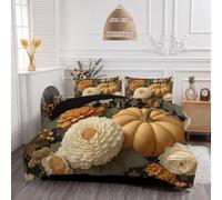 HASLEFND Couette 140 x 200 cm 4 Saisons Fleurs d'automne Imprimée | Édredon Réversible sans Housse pour Lit 1 Personnes, 1 Taies 65x65cm, Citrouille Dahlia, Couette Légère Microfibre Douce