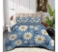 HASLEFND Couette 140 x 200 cm 4 Saisons Lignes Florales | Édredon Réversible sans Housse pour Lit 1 Personnes, 1 Taies 65x65cm, Vague d'eau Daisy, Couette Légère Microfibre Douce