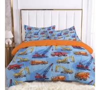 HASLEFND Couette 140 x 200 cm 4 Saisons Style réaliste de Dessin animé | Édredon Réversible sans Housse pour Lit 1 Personnes, 1 Taies 65x65cm, Grue de Chantier, Couette Légère Microfibre Douce
