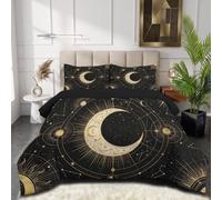 HASLEFND Couette 200 x 200 cm 4 Saisons Style Sombre luxueuxCouettes 2 Personnes| Couette Imprimée avec Motif de Bague en Croissant de Lune Housse en Lavable en Machine et 2 Taie d'oreiller