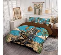 HASLEFND Couette 260 x 240 cm 4 Saisons Rétro américain Imprimée | Édredon Réversible sans Housse pour Lit 1 Personnes, 1 Taies 65x65cm, Plage de crânes de Camouflage, Couette Légère Microfibre Douce