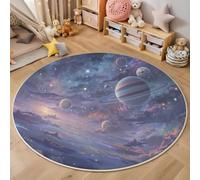 HASLEFND Espace des rêves Tapis Rond pour Enfant - Nébuleuses planétaires et Ciel étoilé - pour Chambre d'enfant, Salle de Jeux, Chambre d'adolescent, Salon - Violet, 120cm