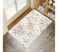 HASLEFND Fleurs aquarelles Motif de Fleurs Sauvages de Lavande Paillassons antidérapants Tapis de Sol imperméable à l’Eau Tapis de Moquette - 60 x 90 cm - Rouge violacé