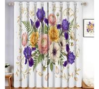 HASLEFND Fleurs de Luxe Rideau Occultant À Oeillets | Iris et anémone - Rideau Occultant Décor Microfibre pour Chambre d'enfants Salon 2 Pièces 117 X 183 cm - Violet