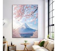 HASLEFND Impression sur Toile Paysages Printaniers, Décoration Murale Bleu Et Rose, Cerisiers En Fleurs Du Mont Fuji Affiche Poster œuvre D'art Moderne et Esthétique pour Salon, Couloir80 x 120 cm