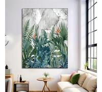 HASLEFND Impression sur Toile Style rétro vieilli, Décoration Murale Vert, Feuilles de Monstera Oiseau de Paradis Affiche Poster œuvre D'art Moderne et Esthétique pour Salon, Couloir50 x 70 cm