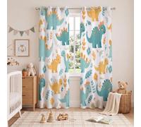 HASLEFND Lot de 2 Rideau Occultant Animaux Dessin animé Feuilles panachées Dinosaure jaune117 X 183 cm Rideaux Thermique Isolant Anti Froid, Rideau Occultant avec Œillets - Rideaux Fenetre Bleu