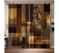 HASLEFND Lot de 2 Rideaux occultants Géométrique rétro colorés, Un Arbre Solitaire au Coucher du Soleil pour décoration de Salon, Chambre à Coucher, 140 X 260 cm, Brun