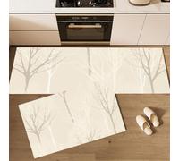 HASLEFND Lot de 2 Tapis de Cuisine antidérapant, Minimalisme Silhouette de Branche d'arbre Absorbe l'eau et l'huile pour Cuisine, Couloir, Chambre à Coucher 40x60+40x120cm, Beige