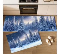 HASLEFND Lot de 2 Tapis de Cuisine antidérapant, Scène de Neige onirique Forêt Galactique Absorbe l'eau et l'huile pour Cuisine, Couloir, Chambre à Coucher 40x60+40x120cm, Bleu foncé