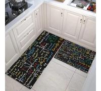 HASLEFND Lot de 2 Tapis de Cuisine antidérapants et lavables, Importance éducative, Formule mathématique, 50x80+50x150cm, Jaune Noir, décoration de Cuisine Vintag