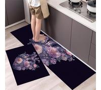 HASLEFND Lot de 2 Tapis de Cuisine Antidérapants, Lavables, Style Romantique Sombre Cœur de Fleur, pour Couloir, Salle à Manger, Entrée et Porte, 40x60+40x120cm, Violet
